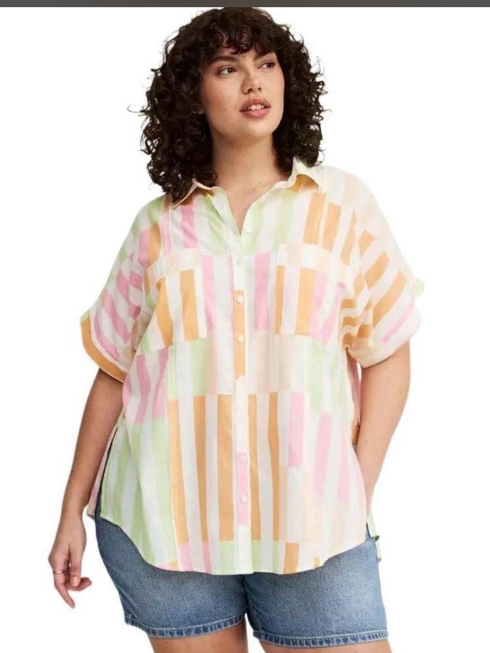 100% cotton short sleeve button down dolman tee size 1 oversized